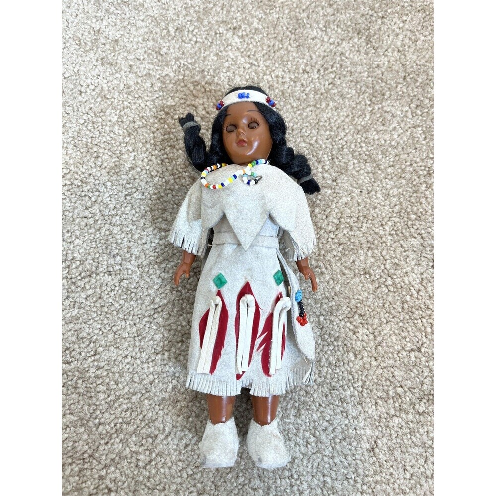 Vintage Native American Plastic Doll 7 1/2” With baby On the Back